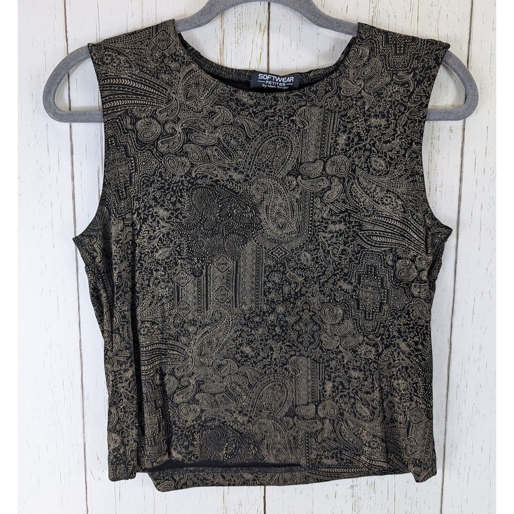 Softwear Petite Size Small Gold Black Paisley‎ Print Sleeveless Top